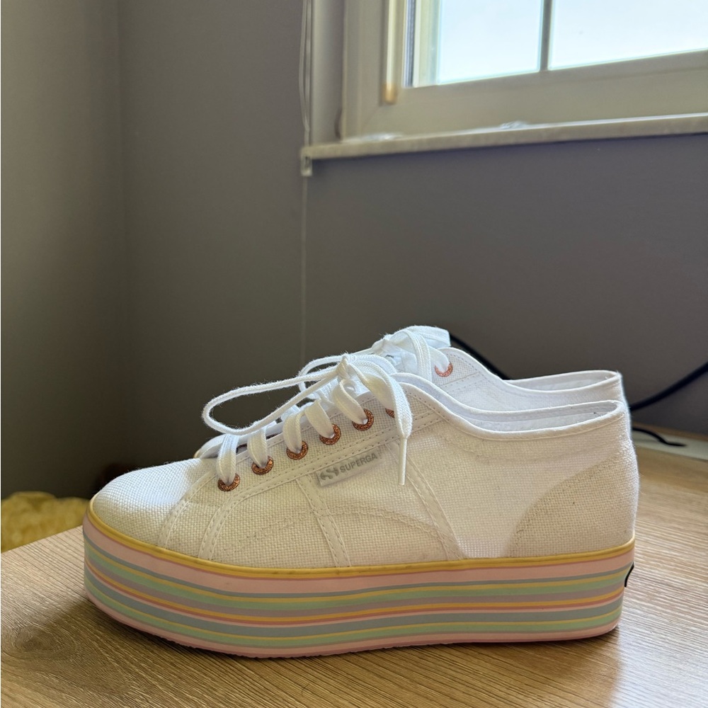 Superga Women's White Rainbow Platform Sneakers